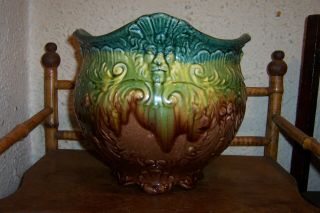 Vintage Mccoy Pottery Lion Head Blended Glaze Large Jardiniere