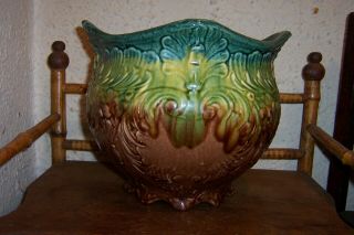 Vintage McCoy Pottery Lion Head Blended Glaze Large Jardiniere 2