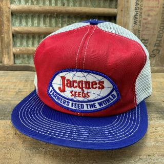 Vintage Jacques Seeds Mesh Snapback Trucker Hat Cap Patch K Brand Made In Usa