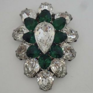 Dazzling Vintage Art Deco Eisenberg Emerald Green Crystal Rhinestone Dress Clip