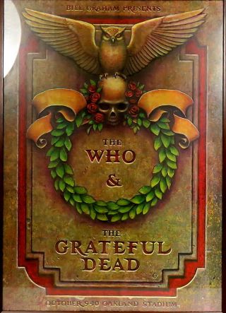 Vintage The Who & Grateful Dead Concert Poster 1976 Oakland Ca Stadium Framed