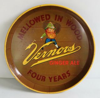 Vintage Vernors Ginger Ale Metal Tray With Gnome Soda Pop