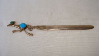 Vintage Navajo Sterling Silver &turquoise Roadrunner Bird Knife Letter Opener