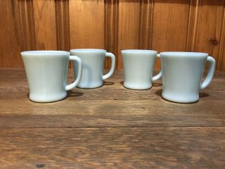 4 Vintage Azurite Delphite Blue Fire King Oven Ware D Handle Coffee Cups Mugs