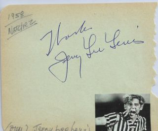 Jerry Lee Lewis.  Vintage Early 1958 Legible Hand Signed Album Page.