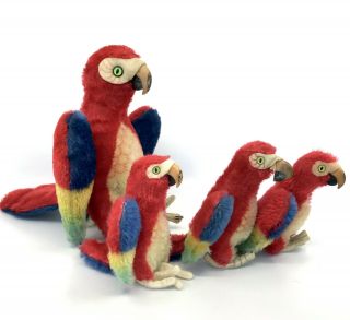 Steiff Lara Parrot x 4 Macaw Birds Mohair Plush 12cm 22cm 5in 9in 1960s Vtg noID 6