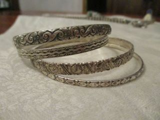 4 Vintage Sterling Silver Thin Etched Design Beau & Danecraft Bangle Bracelets