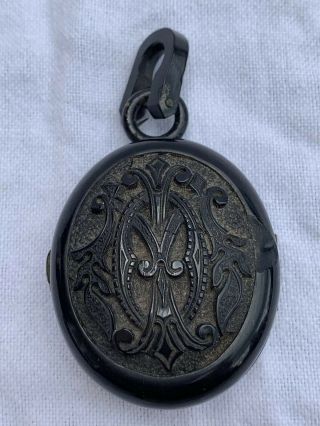 Antique Victorian Mourning Whitby Jet Carved Huge Locket Pendant Fob Charm C1870