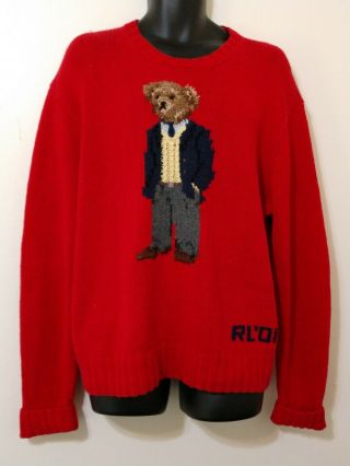 Rare Vintage Polo Ralph Lauren Rl ‘01 2001 Bear Hand Knit Sweater Kanye Size Xl