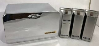 Vintage Lincoln Beautyware Chrome Bread Box & Canister Set Made In The Usa