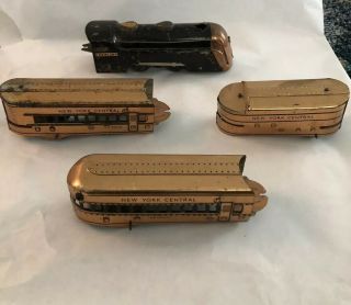 Vintage Marx York Central Mercury Electric Train Engine And Copper Cars