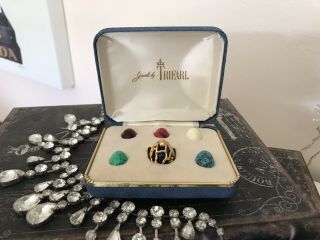 Vintage Jewels By Crown Trifari Ring Set W/ 6 Interchangeable Faux Dome