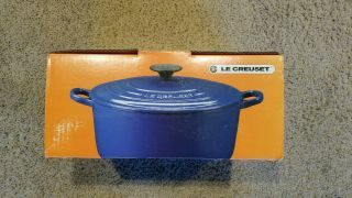 Vintage Le Creuset French Enamelware Blue 22 Dutch Oven With Lid DS 2