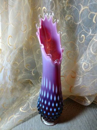 Rare Vintage Fenton Art Glass Plum Opalescent Hobnail 11 " Tall Swung Vase 3758
