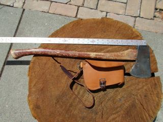 Vintage Plumb Tomahawk Camp Axe Ax With Heavy Leather Saddle Scabbard Sheath