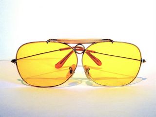 Vintage Ray Ban B&l Yellow Lense Outdoormans Aviator 12 Kt Gf Sunglasses