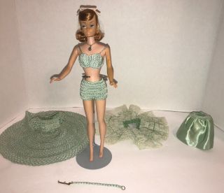 Vintage 1960s Titian Swirl Ponytail Barbie in Mommy Made Dress Hair 7