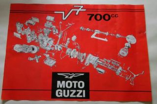 Vintage Moto Guzzi V7 700 Engine Explode Poster Motorcycle Italy Parts Italian