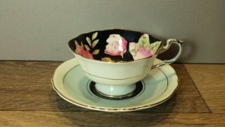 Vintage Paragon Black/mint Floral Cup And Saucer A675/1