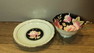 Vintage Paragon Black/Mint Floral Cup and Saucer A675/1 2