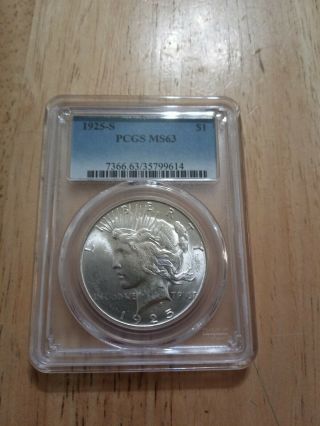 1925 - S Peace Dollar PCGS MS63 Coin Rare Date 2