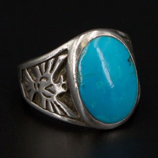 Vtg Sterling Silver Navajo Stamped Turquoise Stone Men 