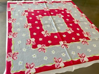 Vintage 1950s STRAWBERRY BLOSSOM El Encanto TABLECLOTH California Handprints 2