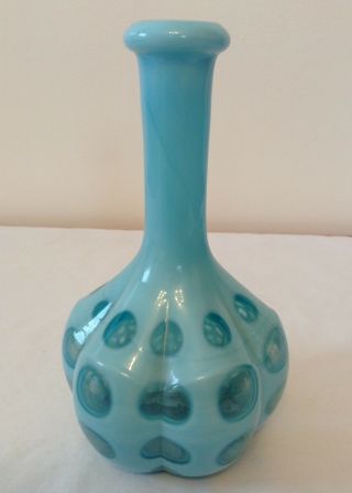 Vintage Fenton Art Glass Blue Opalescent Coin Dot Barber Bottle