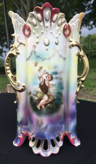 V Rare RS Prussia Jeweled Tiffany Melon Eaters Porcelain Vase 8