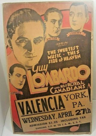 Vintage Guy Lombardo & His Royal Canadians Concert Advertising Poster York,  Pa