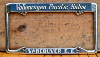 Vtg 60s Metal Dealer License Plate Frame Volkswagen Pacific Sales Vancouver Bc