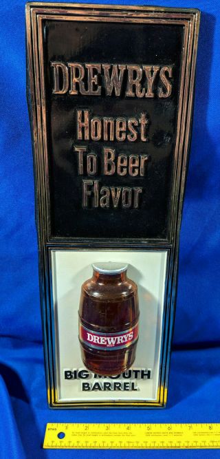 Drewrys South Bend,  Indiana Big Mouth Barrel 3 - D Beer Sign Vtg Honest To Flavor