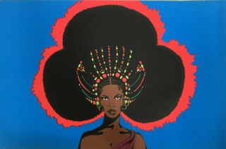 Afro Queen Vintage Blacklight Poster 28 X 42