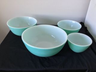 Set of 4 Vintage Pyrex Turquoise Mixing Bowls 401 402 403 404 3