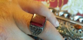Vintage Antique Handmade Islamic Mens Ring Natural Yemeni Agate,  Engraved By Hand