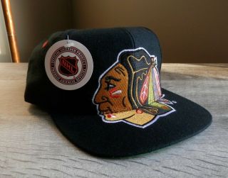Chicago Blackhawks Ajd Big Logo Snapback Hat Cap Nwt Deadstock Vintage Nhl