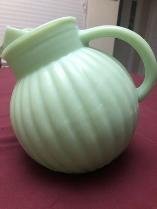 Vintage Jadeite Green Vertical Ribbed Ball Pitcher/jug,  No Makers Mark