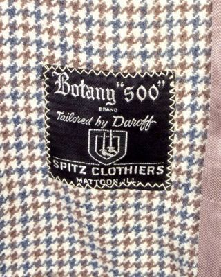 vtg 1940 ' s Botany 500 Men ' s Houndstooth 100 Wool Tweed Overcoat Top Coat 44 R 4