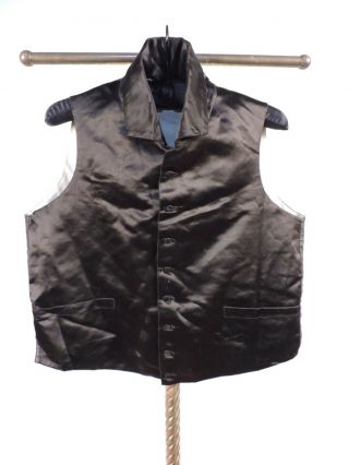 Civil War Mid 19th C Men’s Black Silk Satin Waist Coat W Covered Buttons