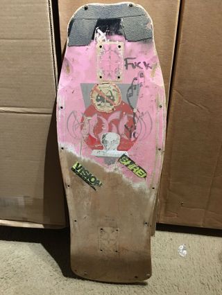 Vintage Skull Skates Hosoi Hammerhead Skateboard Deck Pink Yellow.