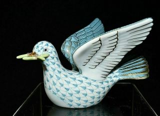 Herend,  Peace Dove W/ Branch Porcelain Figurine,  Rare Turquoise,  Flawless,  $375
