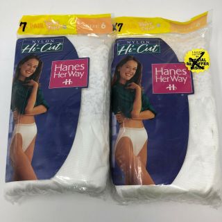 Hanes Her Way Nylon Hi - Cut Briefs Granny Panties 14 Pair Size 6 Vintage 1997