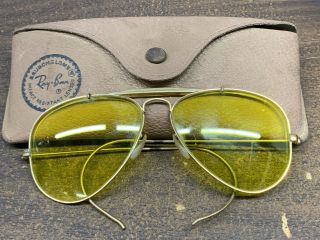 Vintage 1950s - 1960s Era Bausch & Lomb B&l Ray Ban Aviator Yellow Glasses 10k Gf