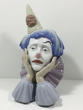 Vintage Lladro 5129 Sad Jester Clown Bust Head Porcelain Figurine