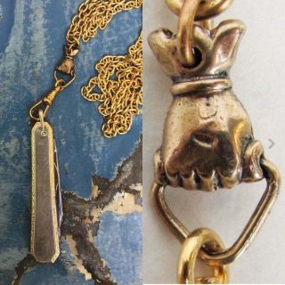 Antique Knife Fob W Gold Neck Chain Figa Hand Fist Mano Protection Charm Ooak