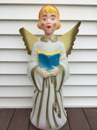 Vintage 31 " General Foam Angel Caroler Choir Girl W Wings Blow Mold (as Found)