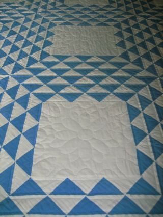 Vintage Blue And White Flying Geese Quilt - Hand Quilted