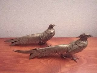 Pair,  2 Vintage Metal Gilded Iron Oriental Pheasant Bird Figurine