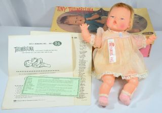 Vintage 1960s Ideal 14” Tiny Thumbelina Doll W/ Box Tagged Dress