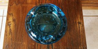 Vintage Murano Italian Blue Art Glass Slot Controlled Bubble Ashtray Dish 7 "